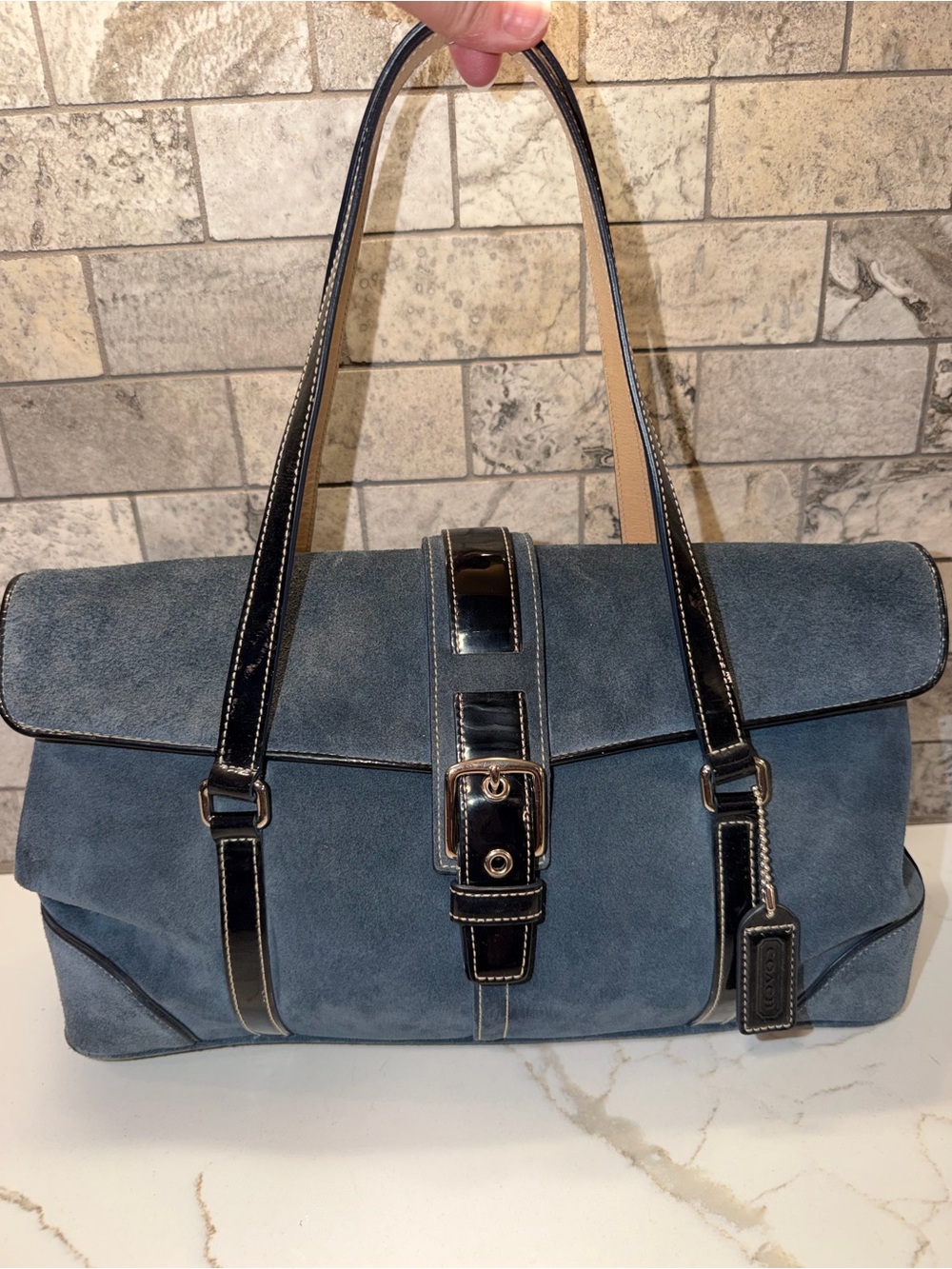 Coach 2004 Hamptons Flap Carryall Denim Blue Suede Messenger Bag